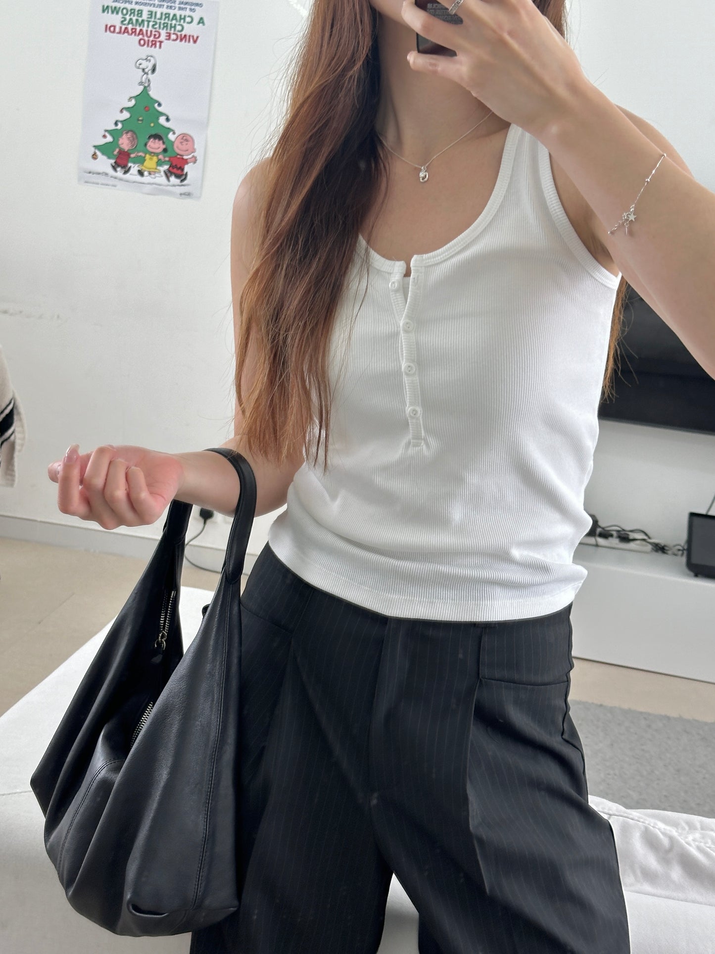 Basic鈕扣螺紋背心