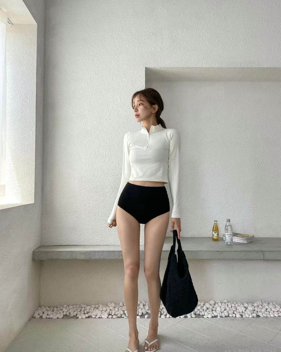 Half zip long sleeves swimwear
