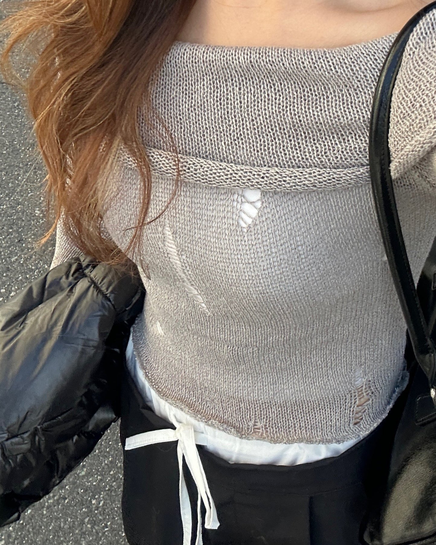 Off shoulder mesh top