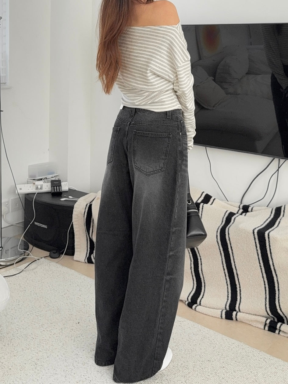 High waist charcoal wide jeans