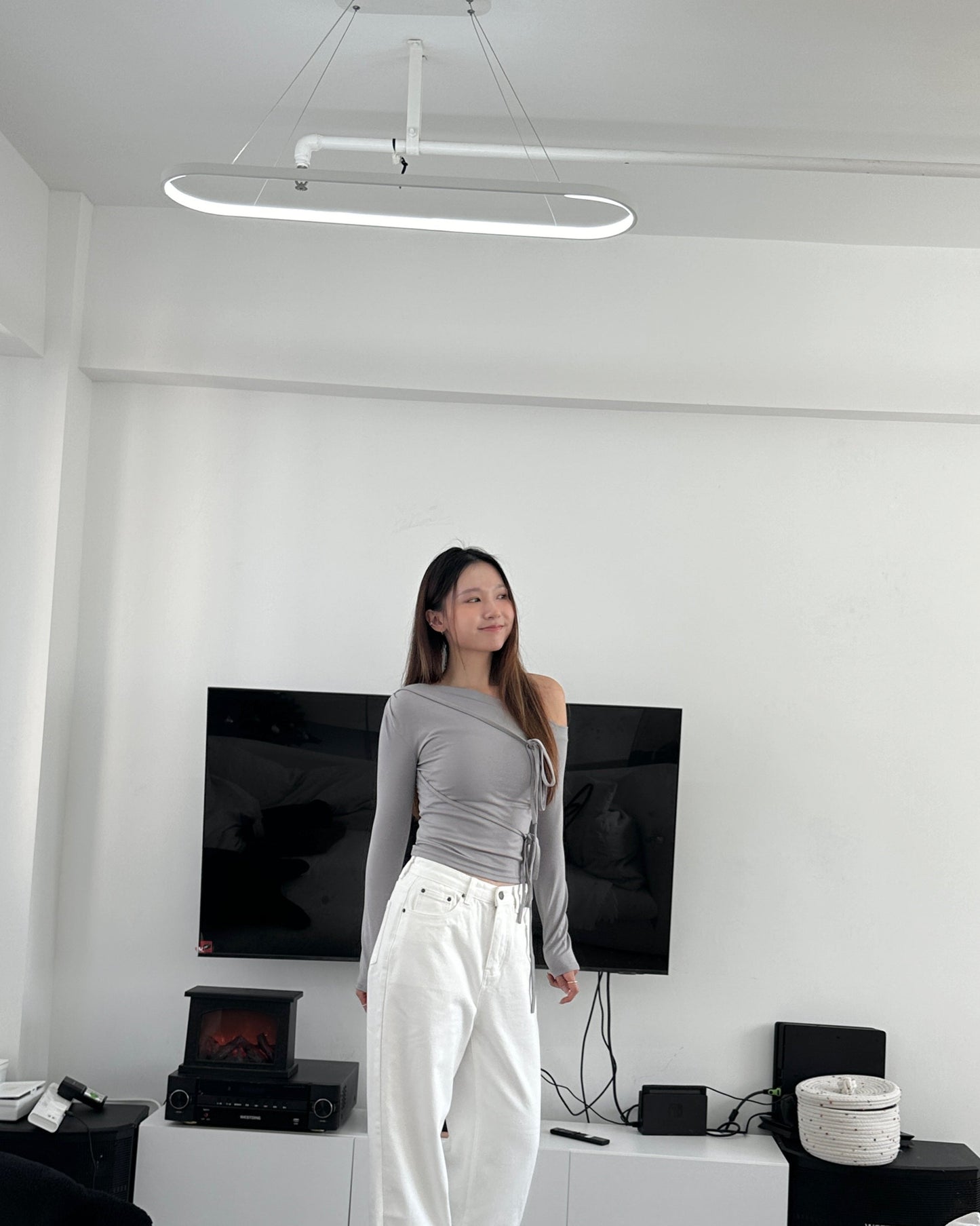Double ribbon off shoulder top
