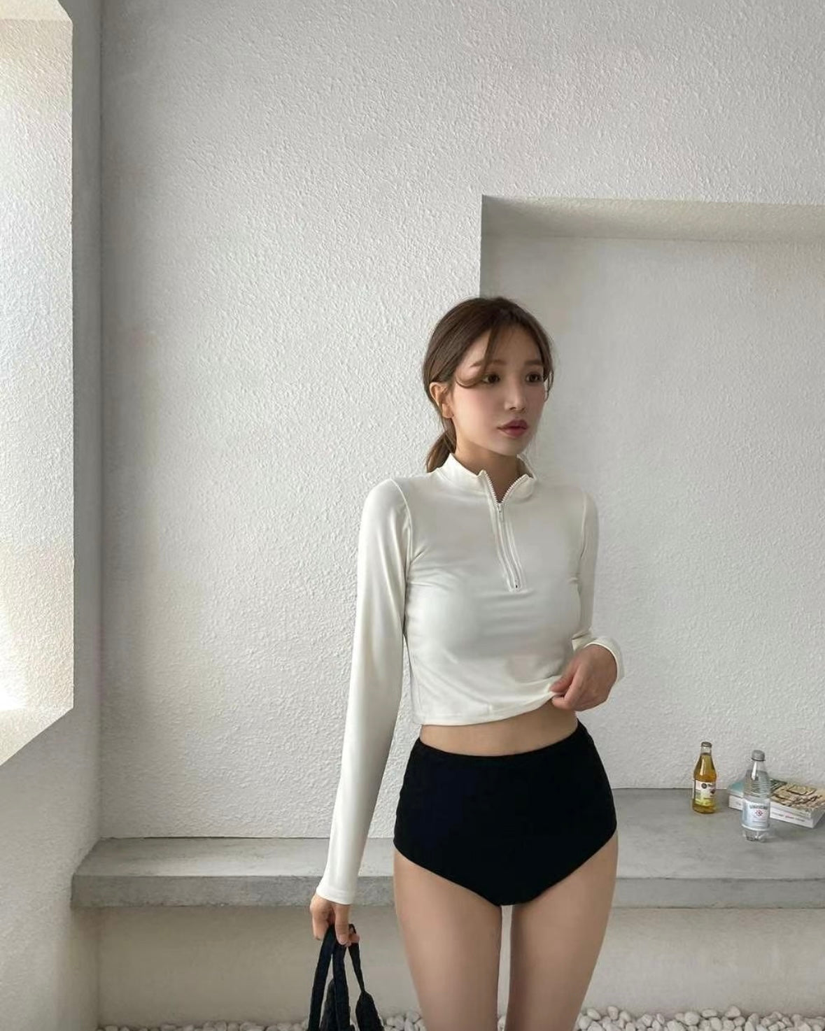 Half zip long sleeves swimwear