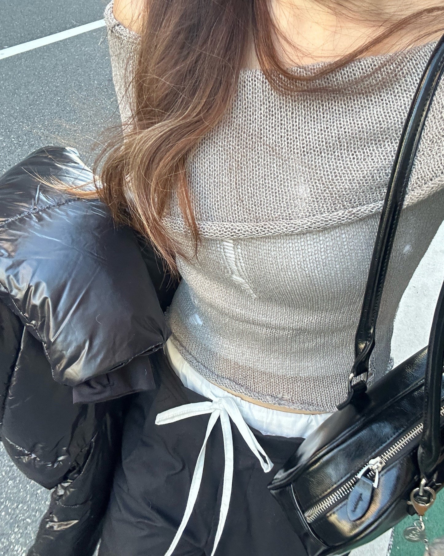 Off shoulder mesh top