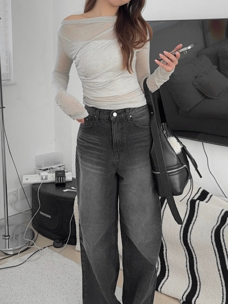 High waist charcoal wide jeans