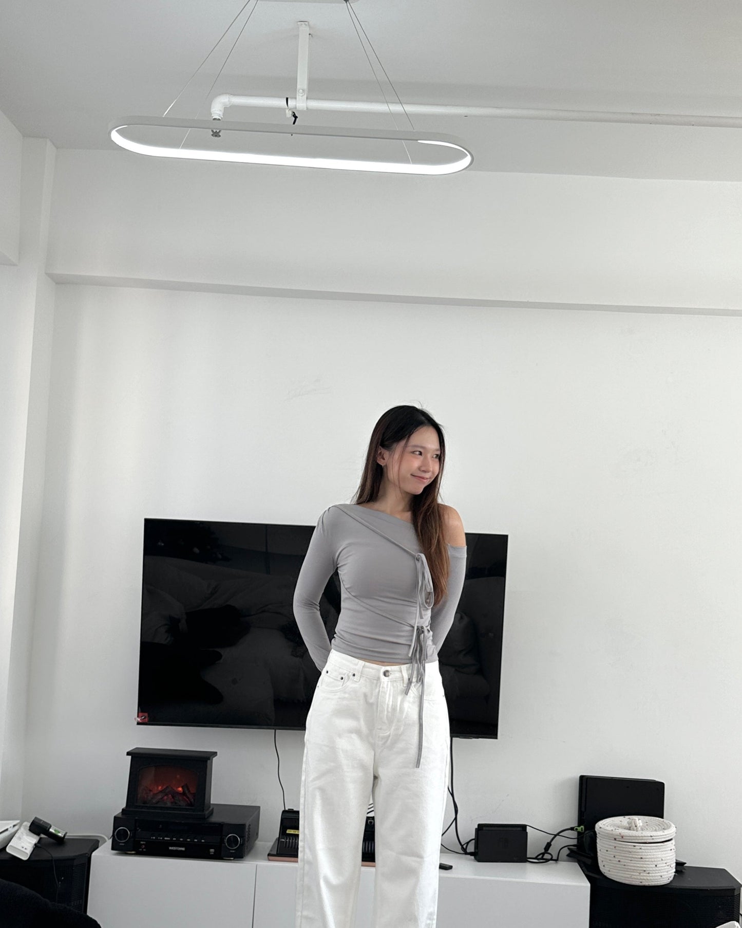 Double ribbon off shoulder top