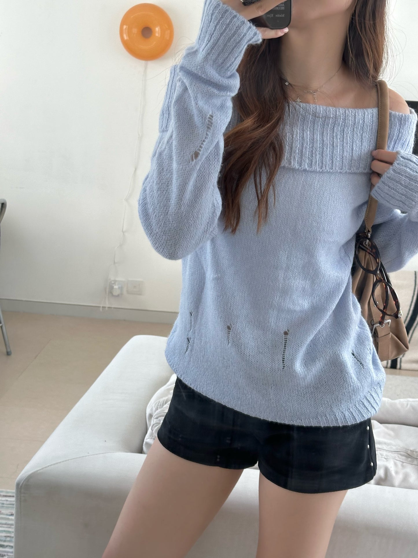 Off Shoulder Ripped Knit