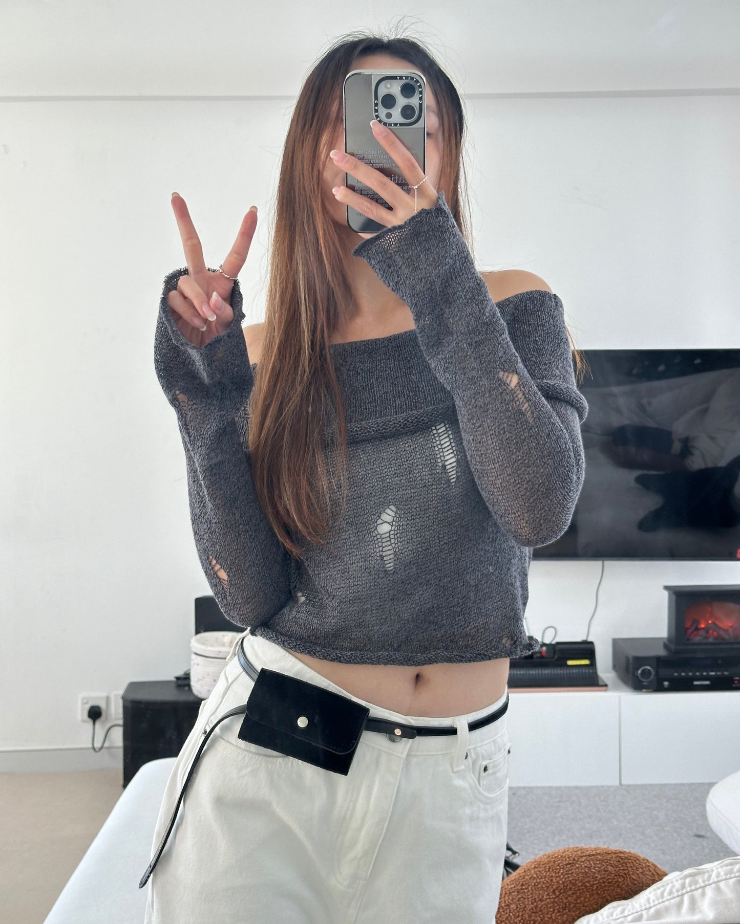 Off shoulder mesh top