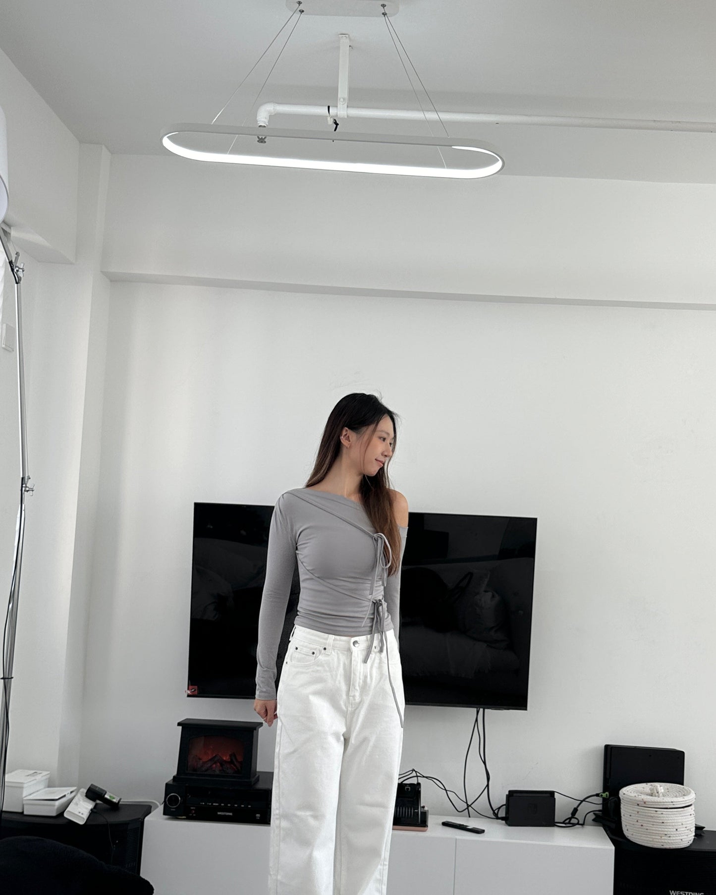 Double ribbon off shoulder top