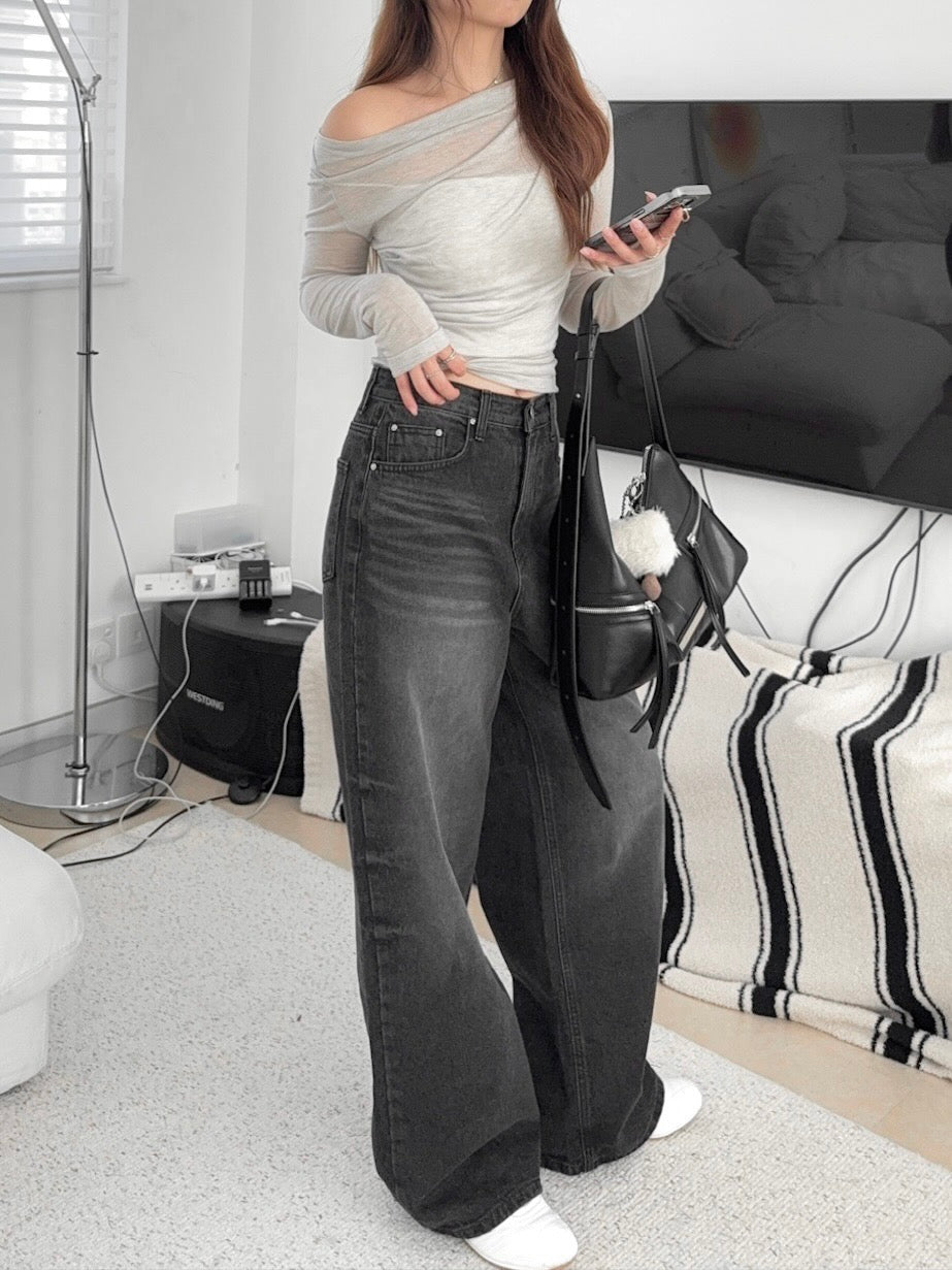 High waist charcoal wide jeans