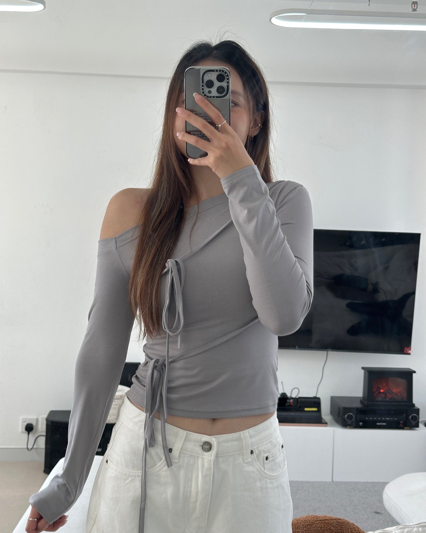Double ribbon off shoulder top