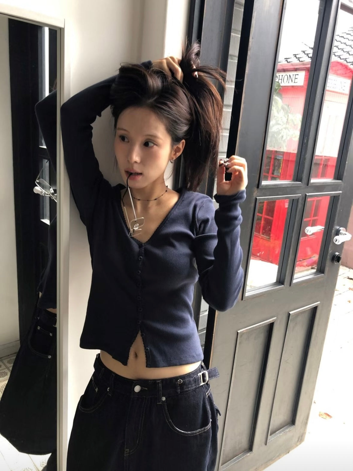 Deep V Neck Cardigan