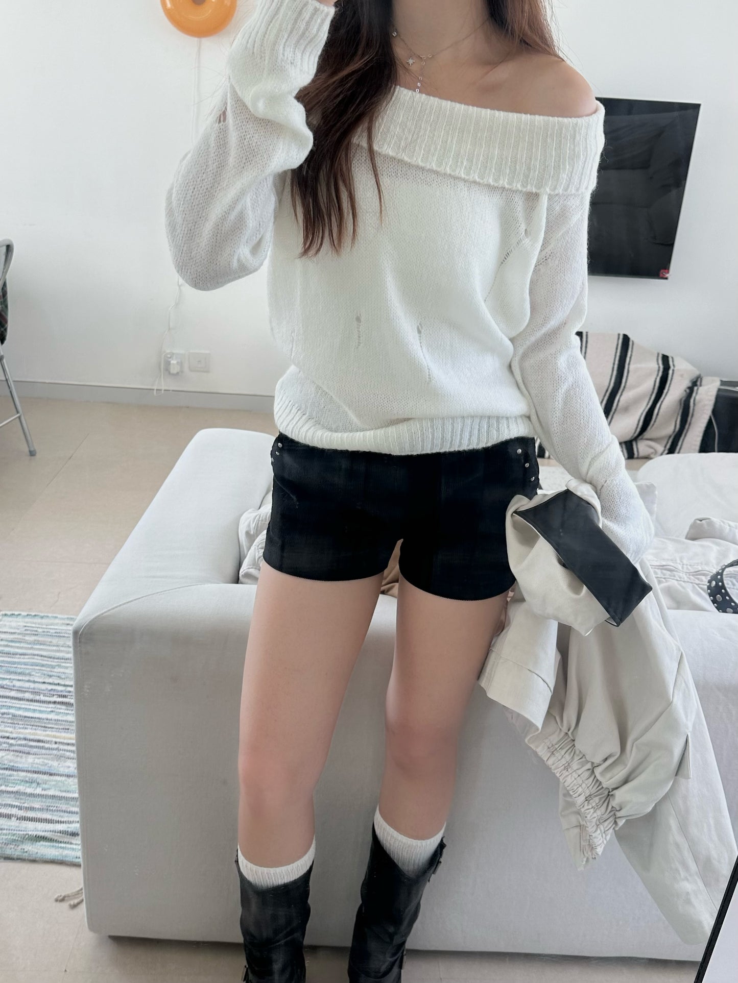 Off Shoulder Ripped Knit