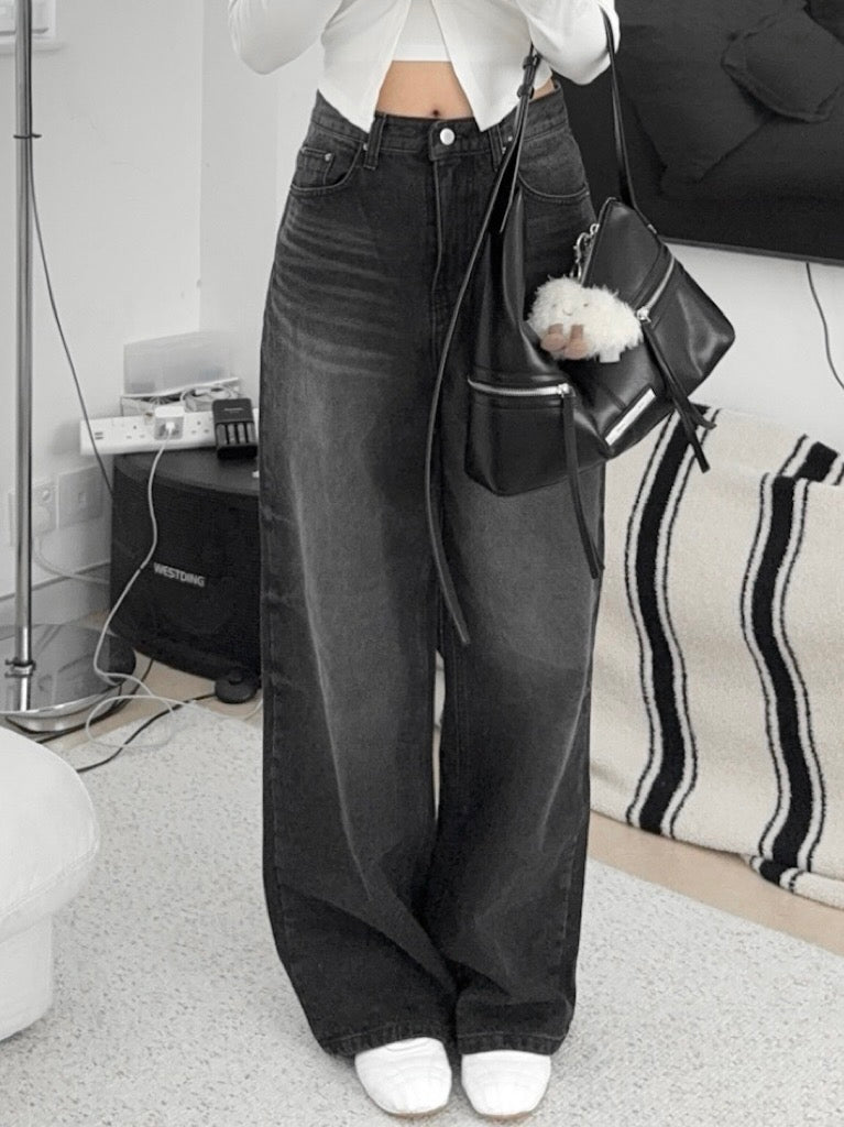 High waist charcoal wide jeans