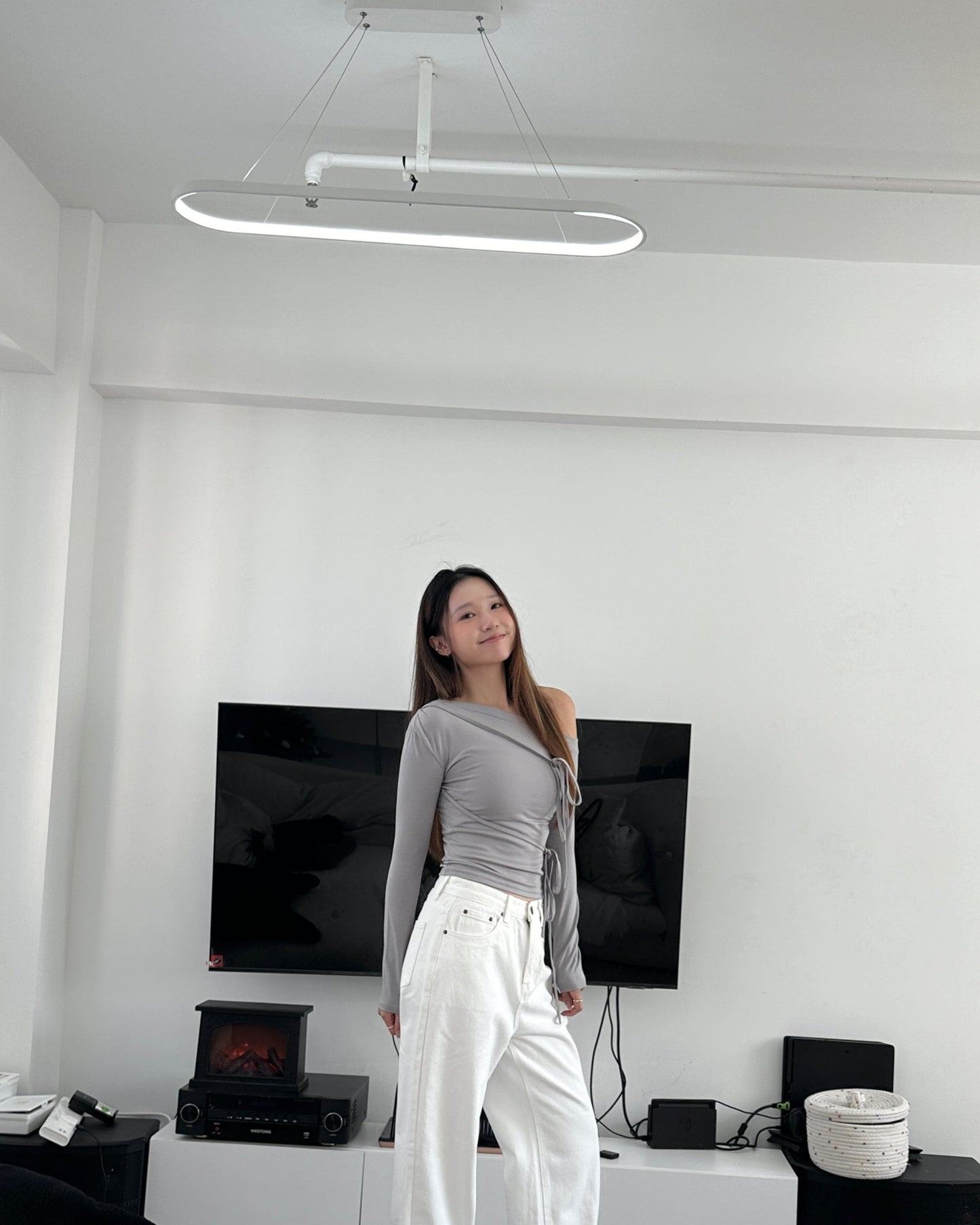 Double ribbon off shoulder top