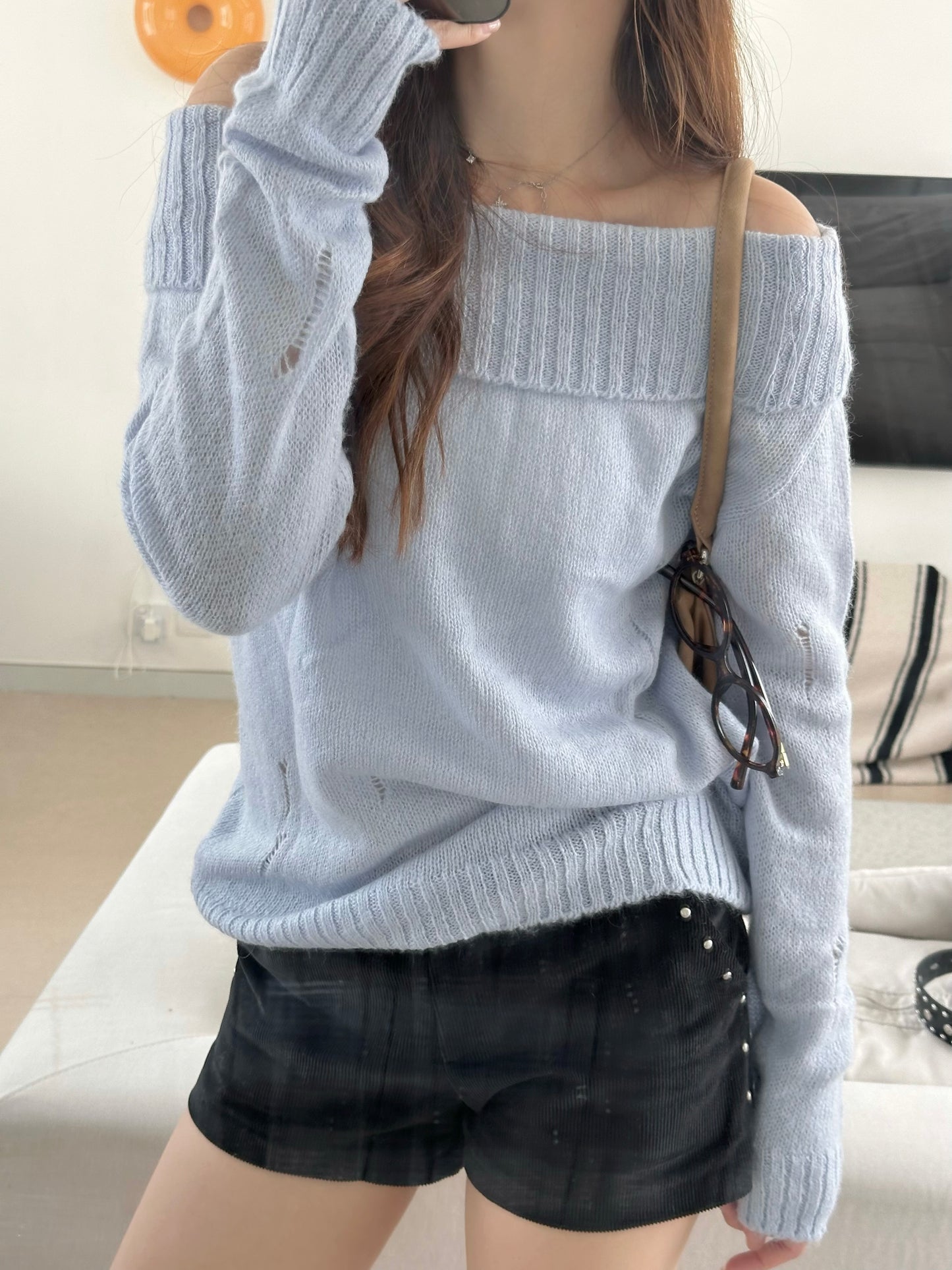 Off Shoulder Ripped Knit