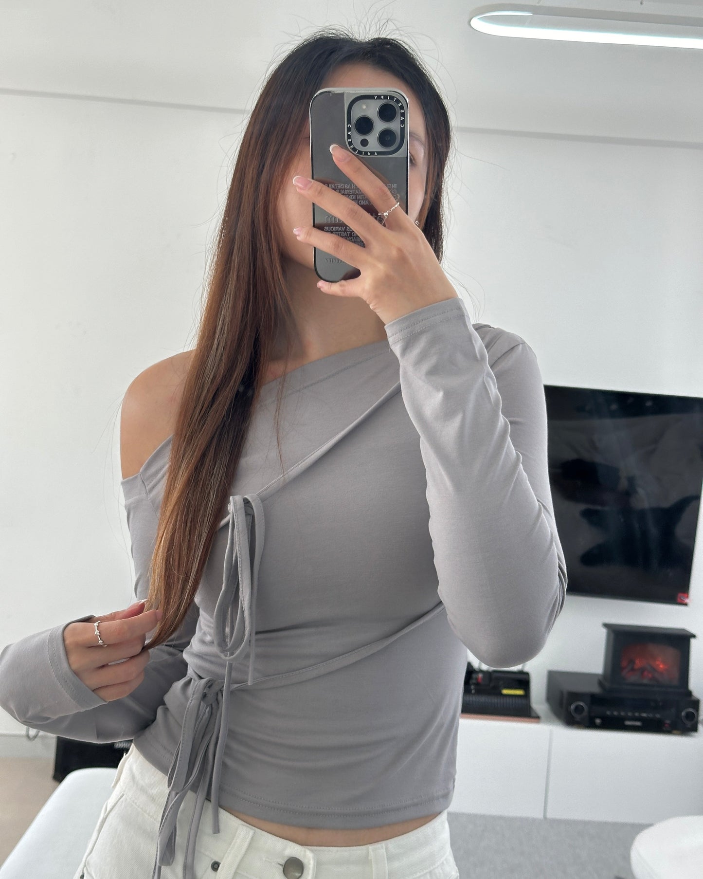 Double ribbon off shoulder top