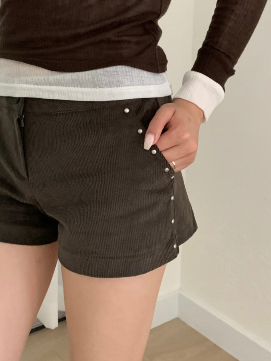 Corduroy Stud Shorts