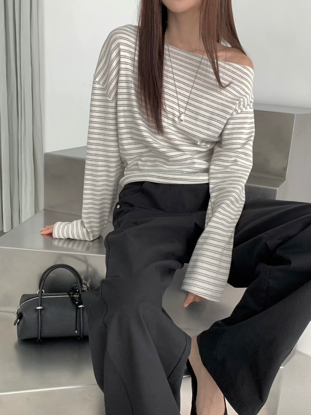 Stripe off shoulder top