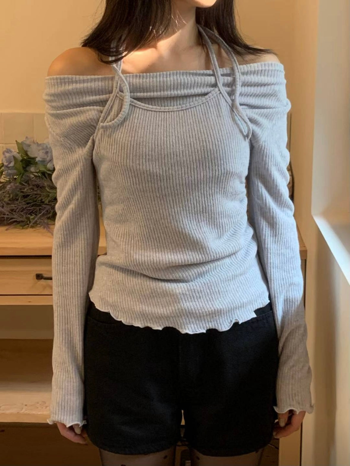 Off shoulder halter top set