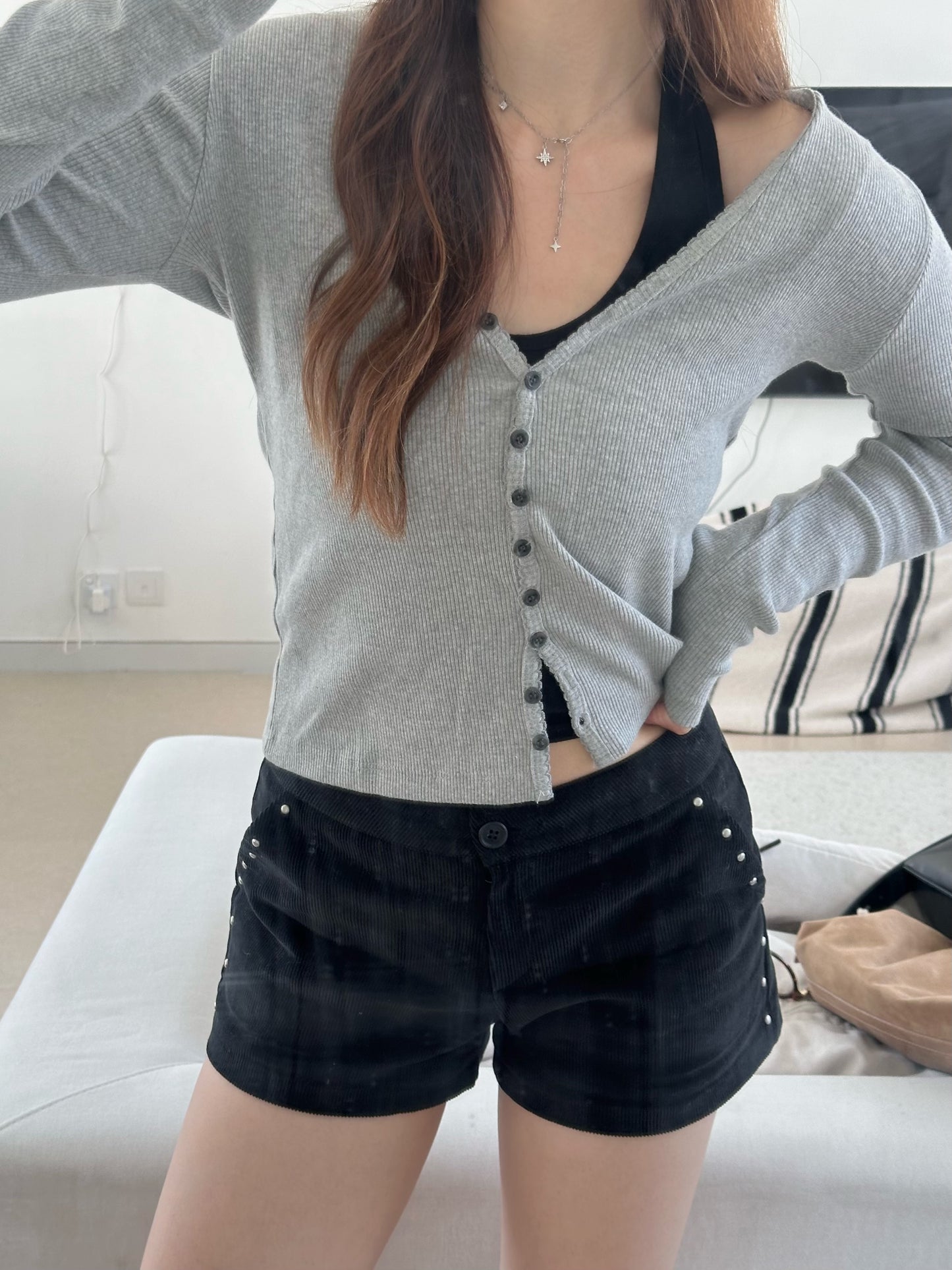 Corduroy Stud Shorts