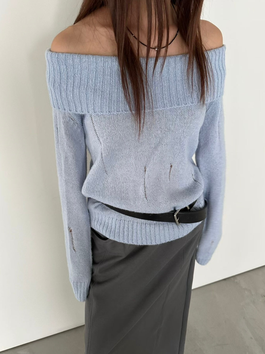 Off Shoulder Ripped Knit