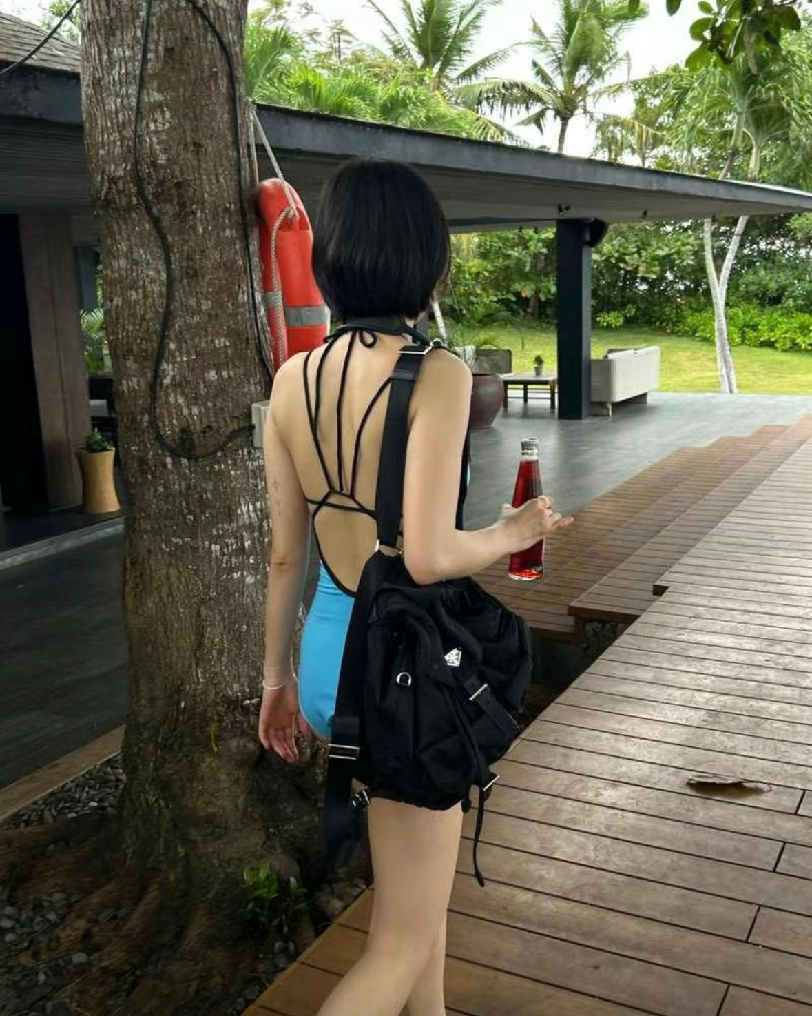 Contrast Halter Swimsuit