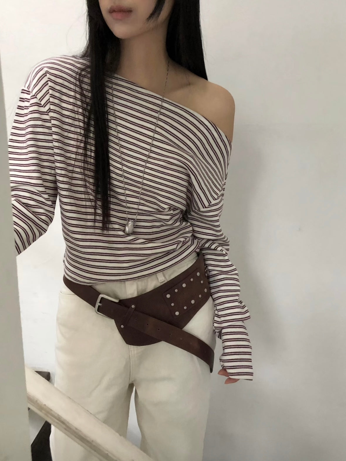 Stripe off shoulder top