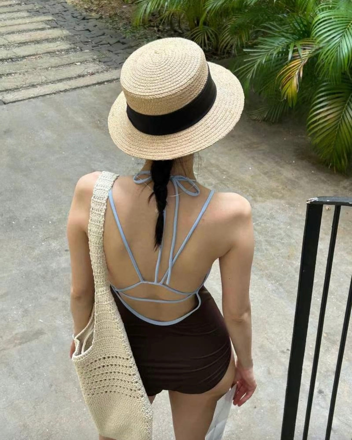 Contrast Halter Swimsuit