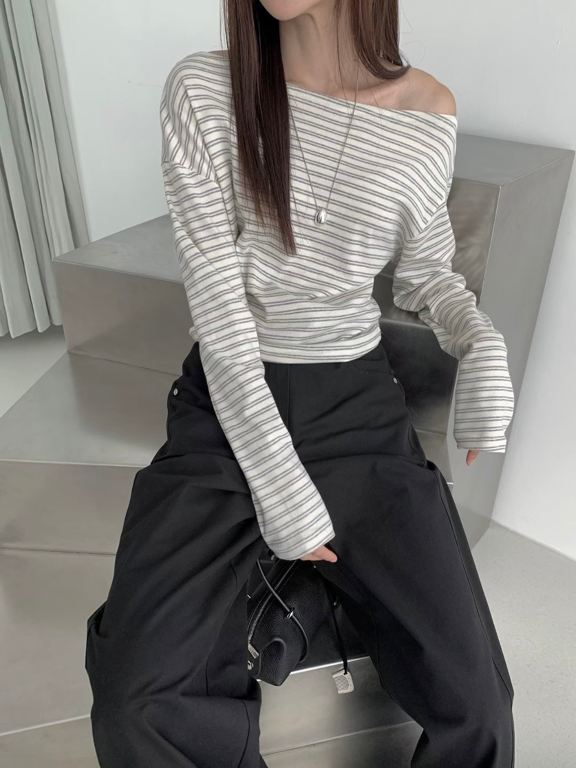 Stripe off shoulder top