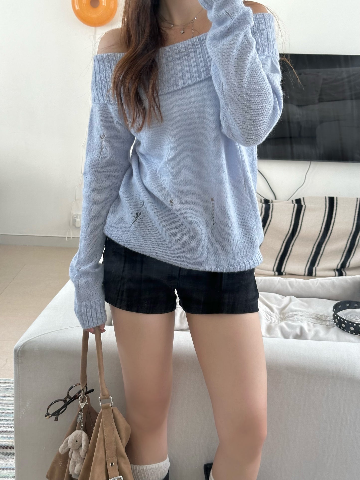 Off Shoulder Ripped Knit