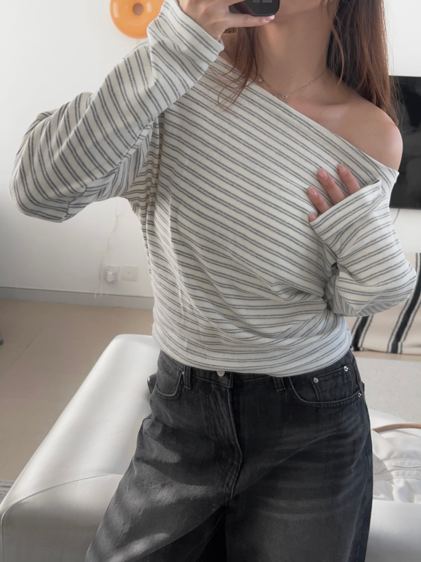 Stripe off shoulder top