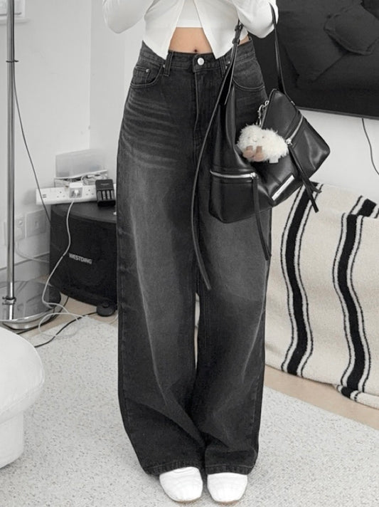 High waist charcoal wide jeans