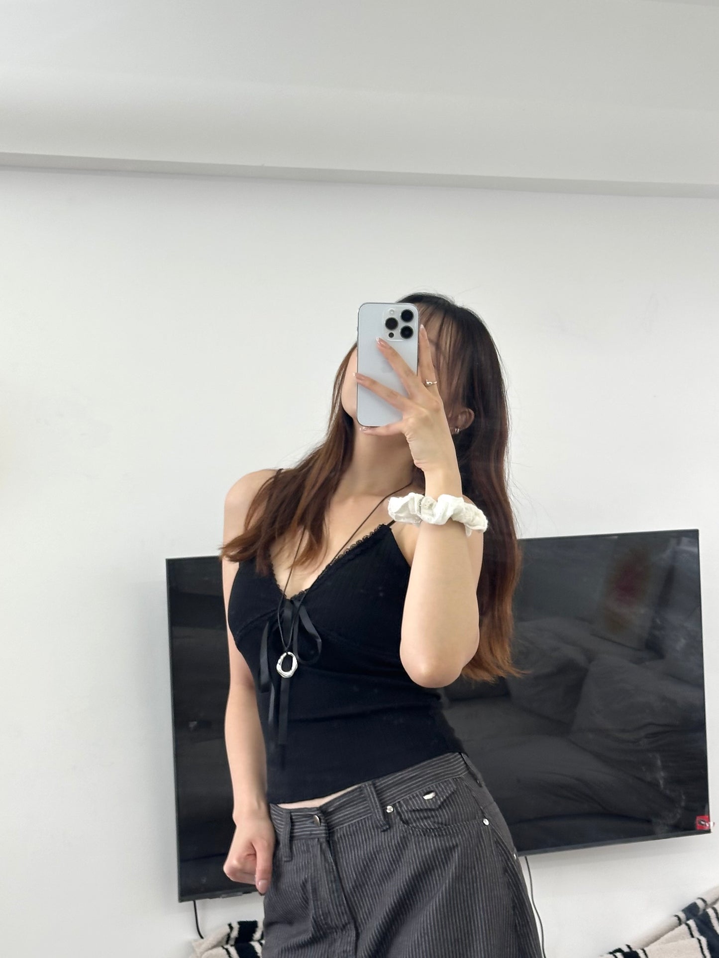Lace ribbon padded sleeveless