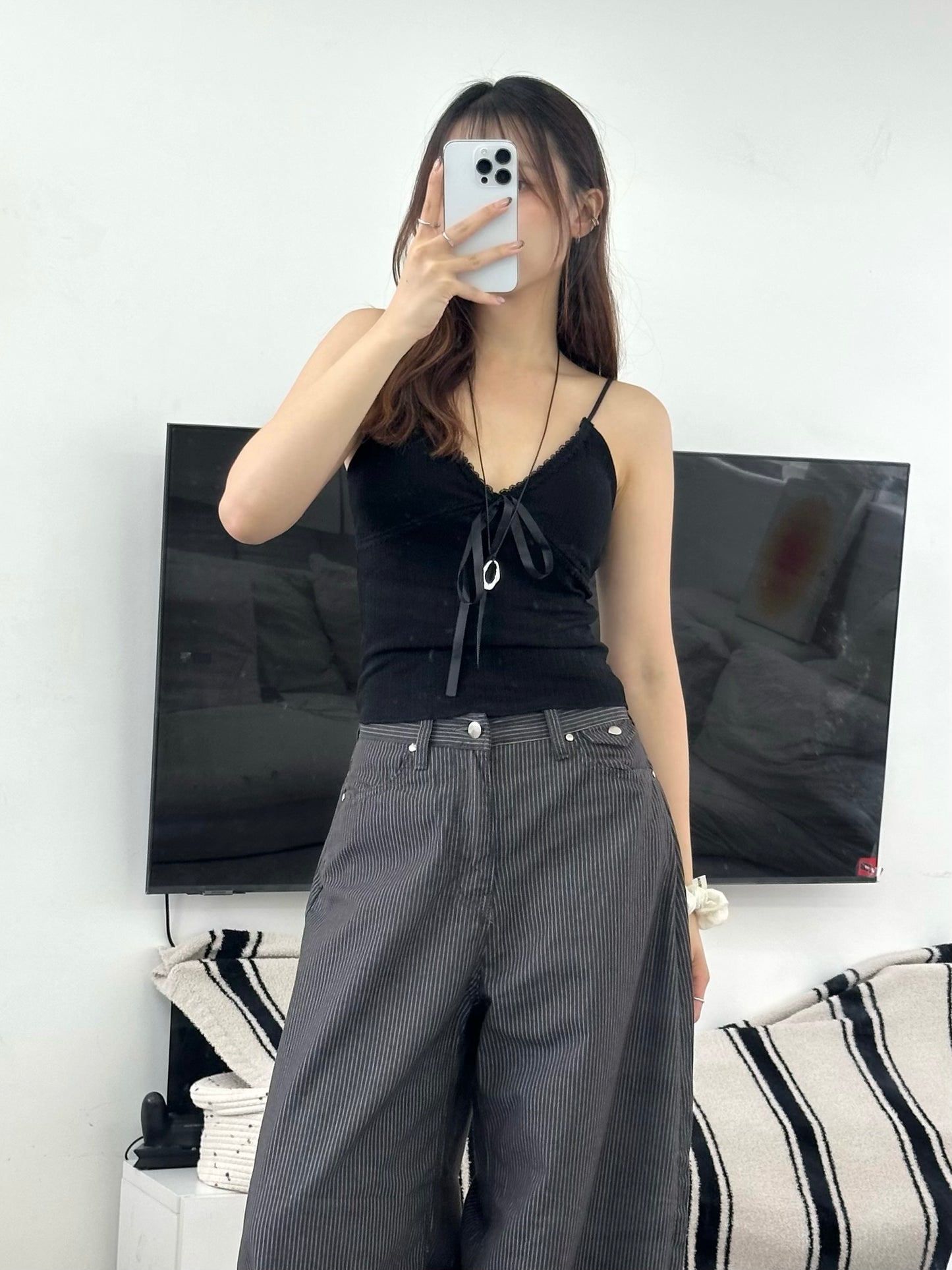 Lace ribbon padded sleeveless