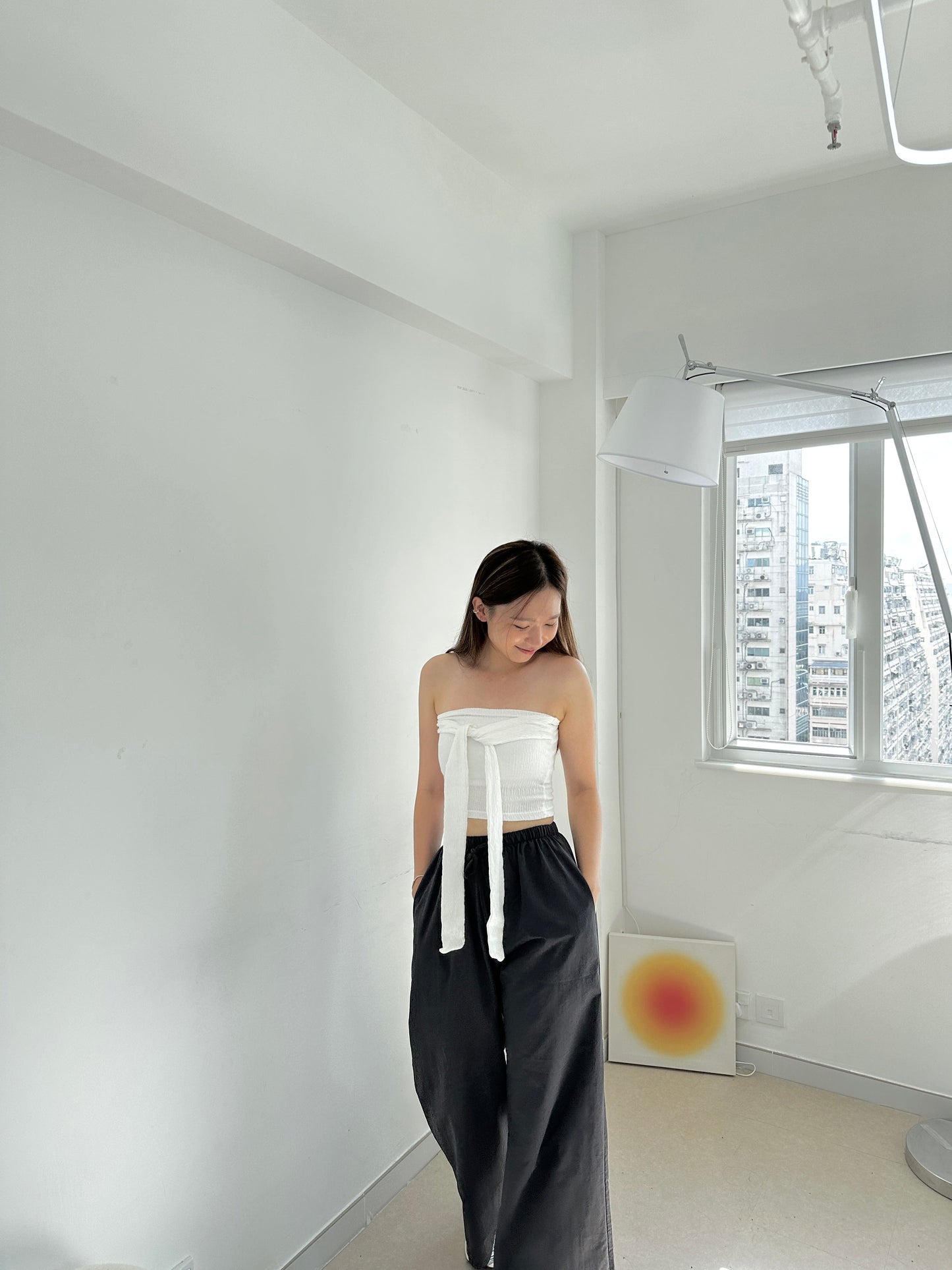 Pleats ribbon tube top