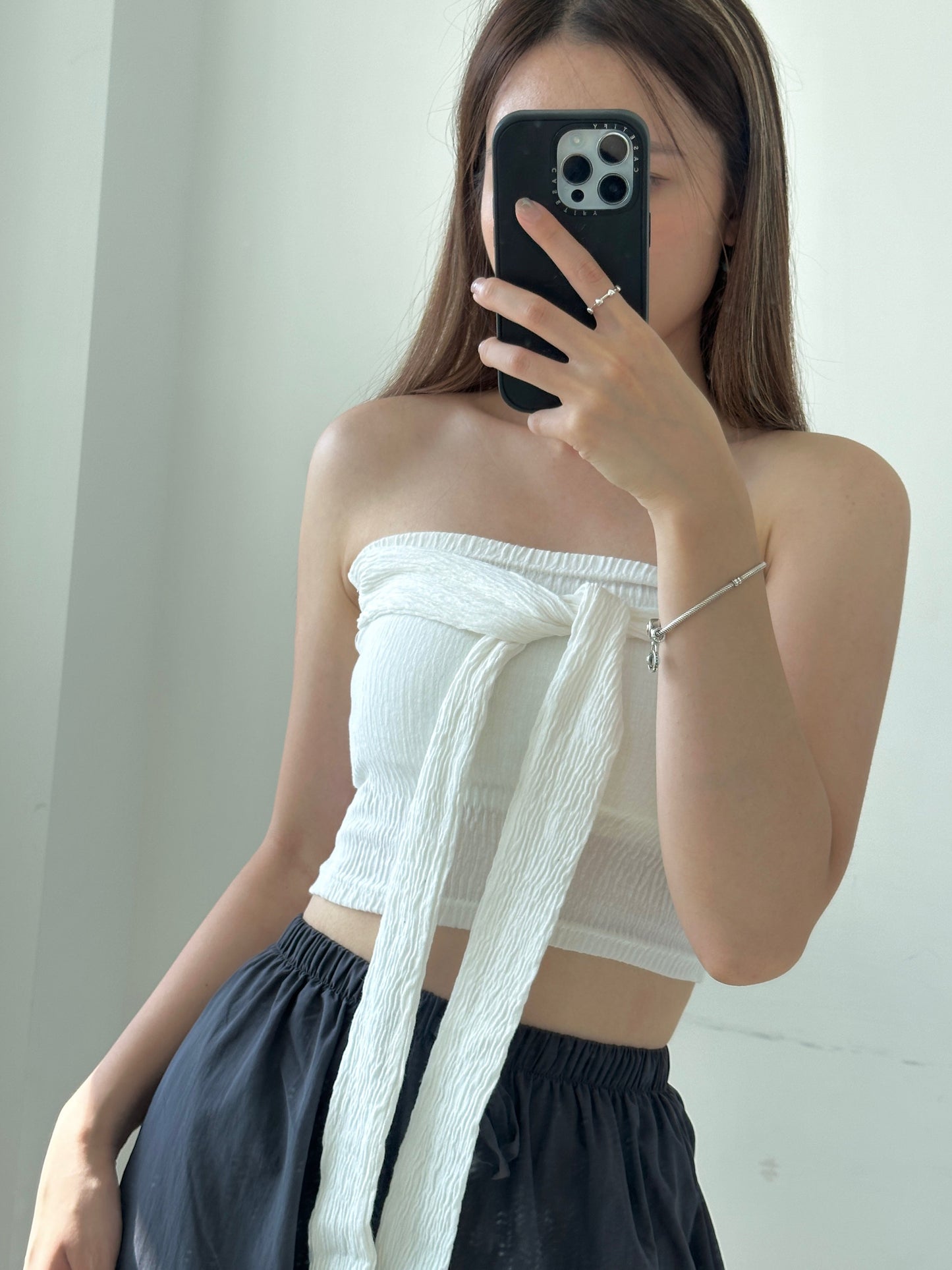 Pleats ribbon tube top