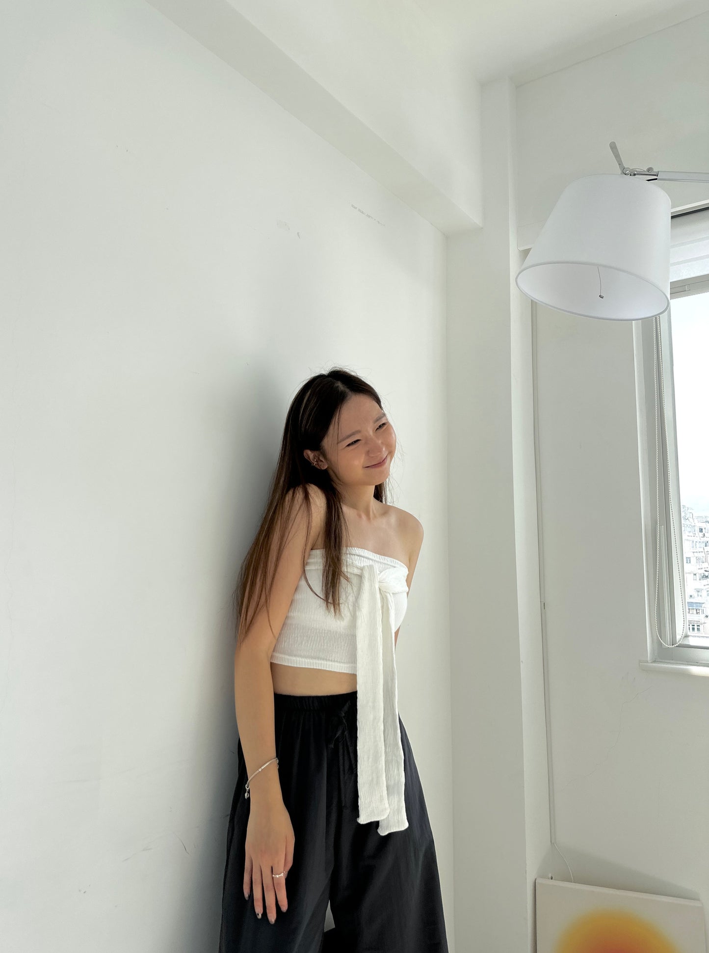 Pleats ribbon tube top