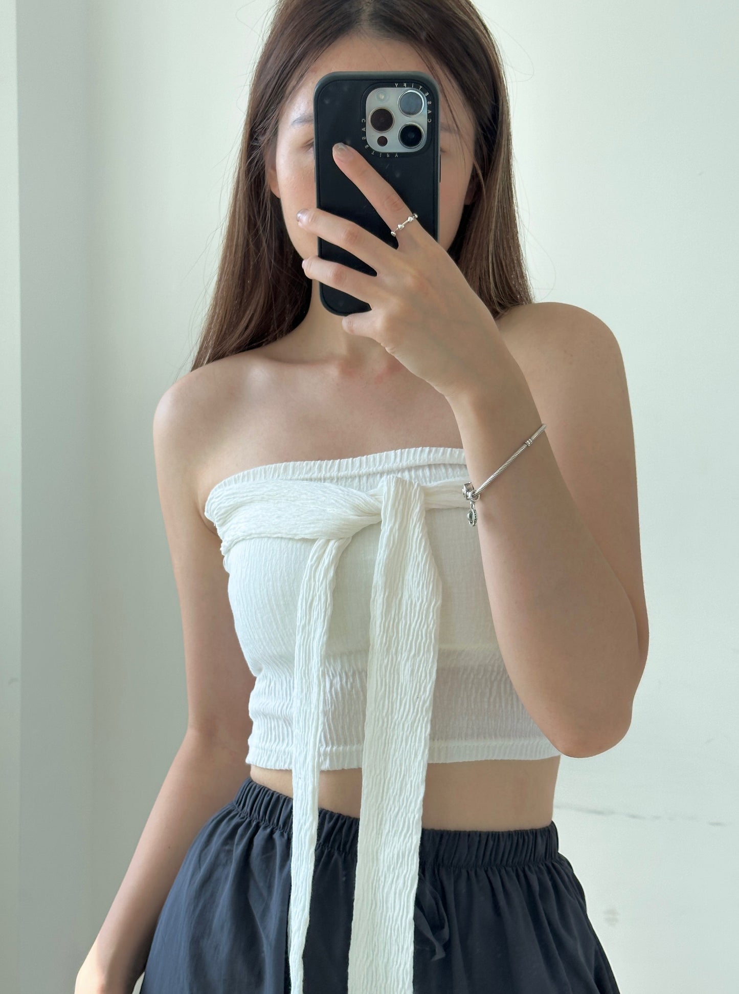 Pleats ribbon tube top