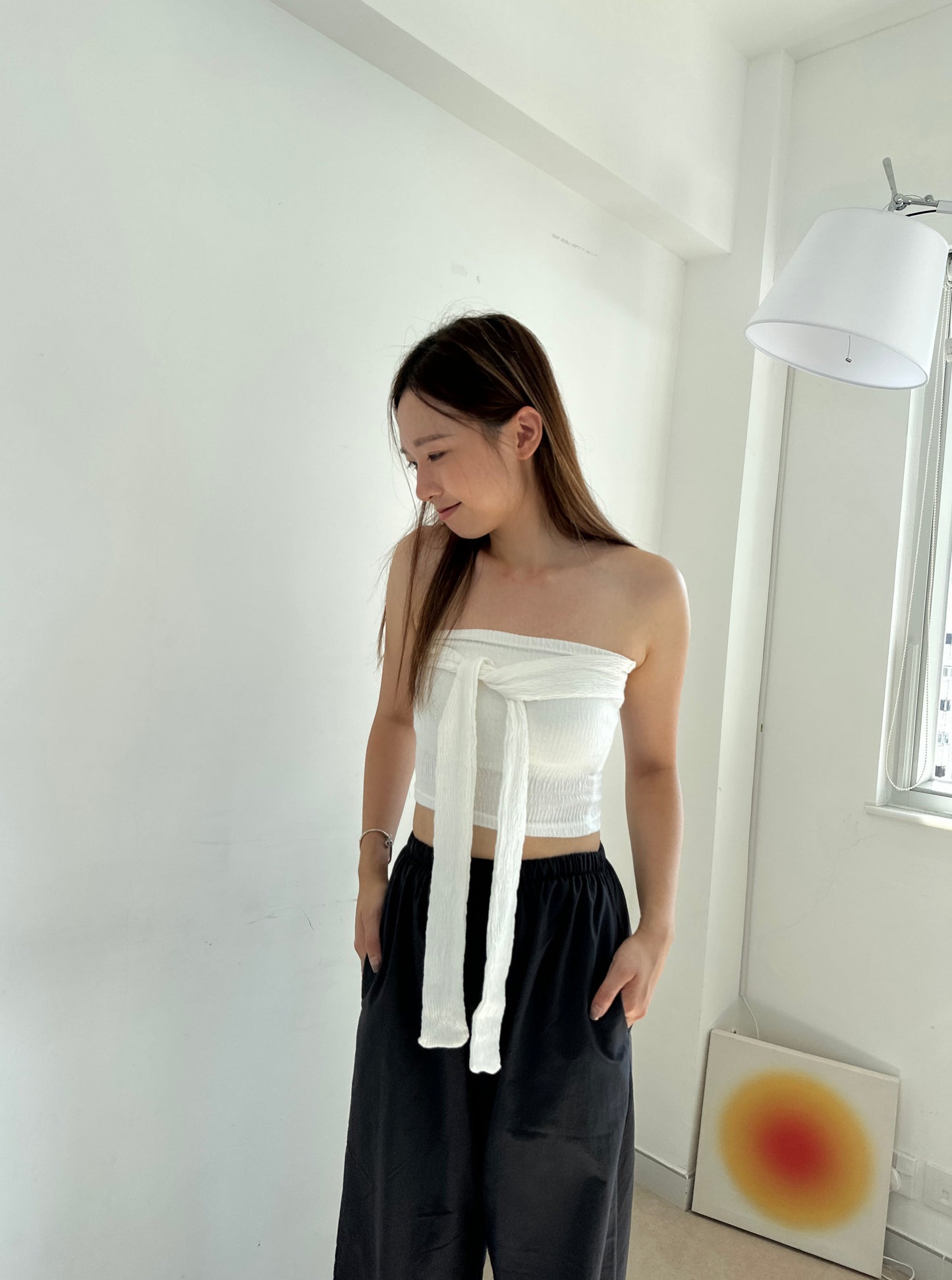 Pleats ribbon tube top