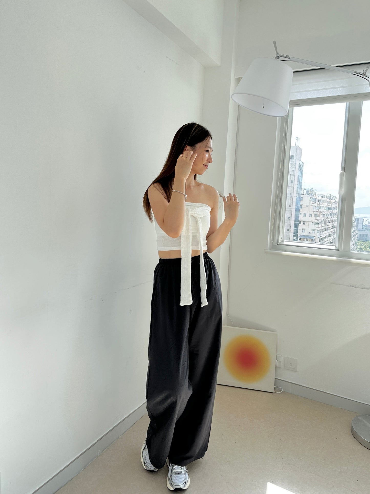 Pleats ribbon tube top