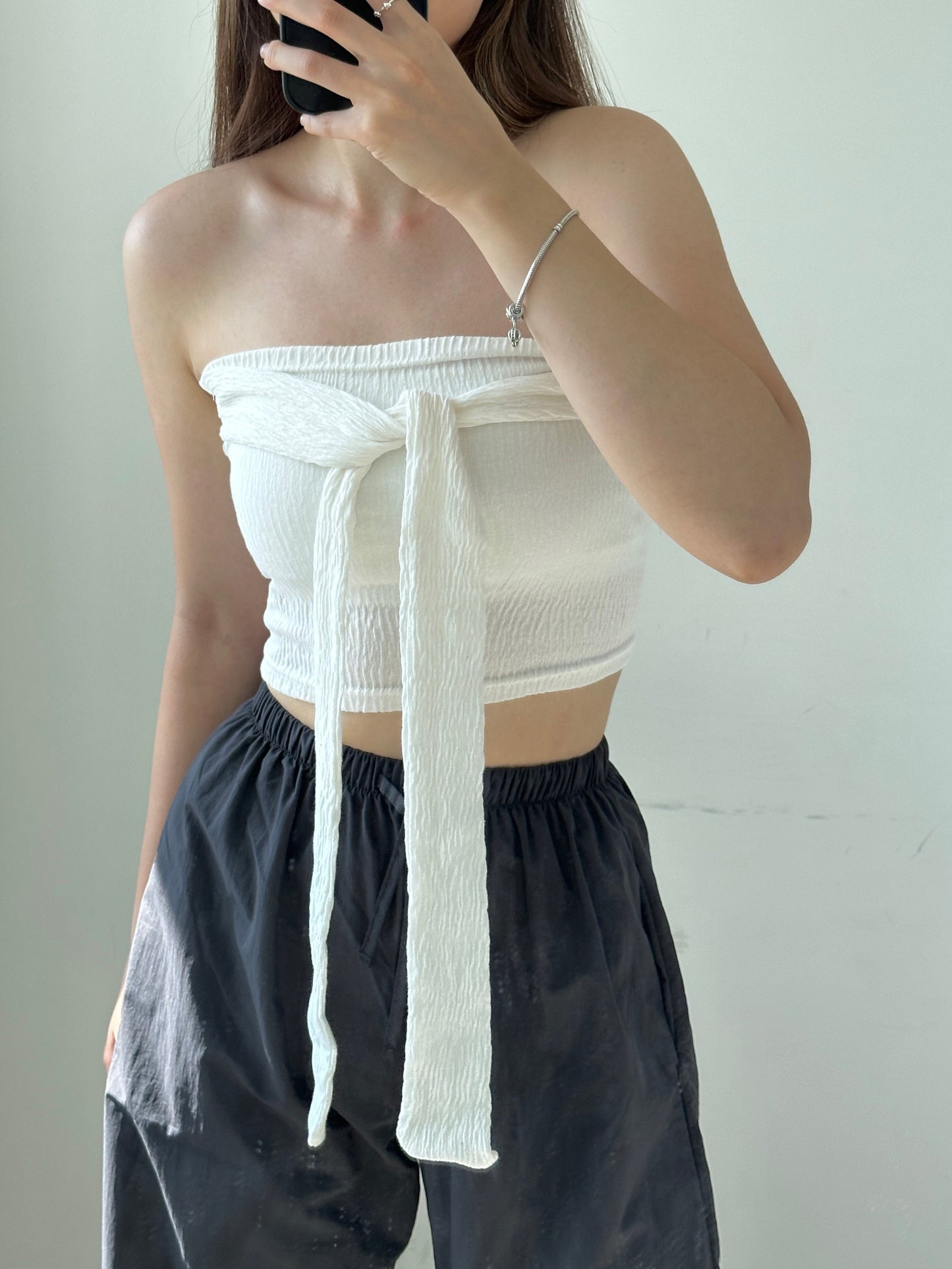 Pleats ribbon tube top