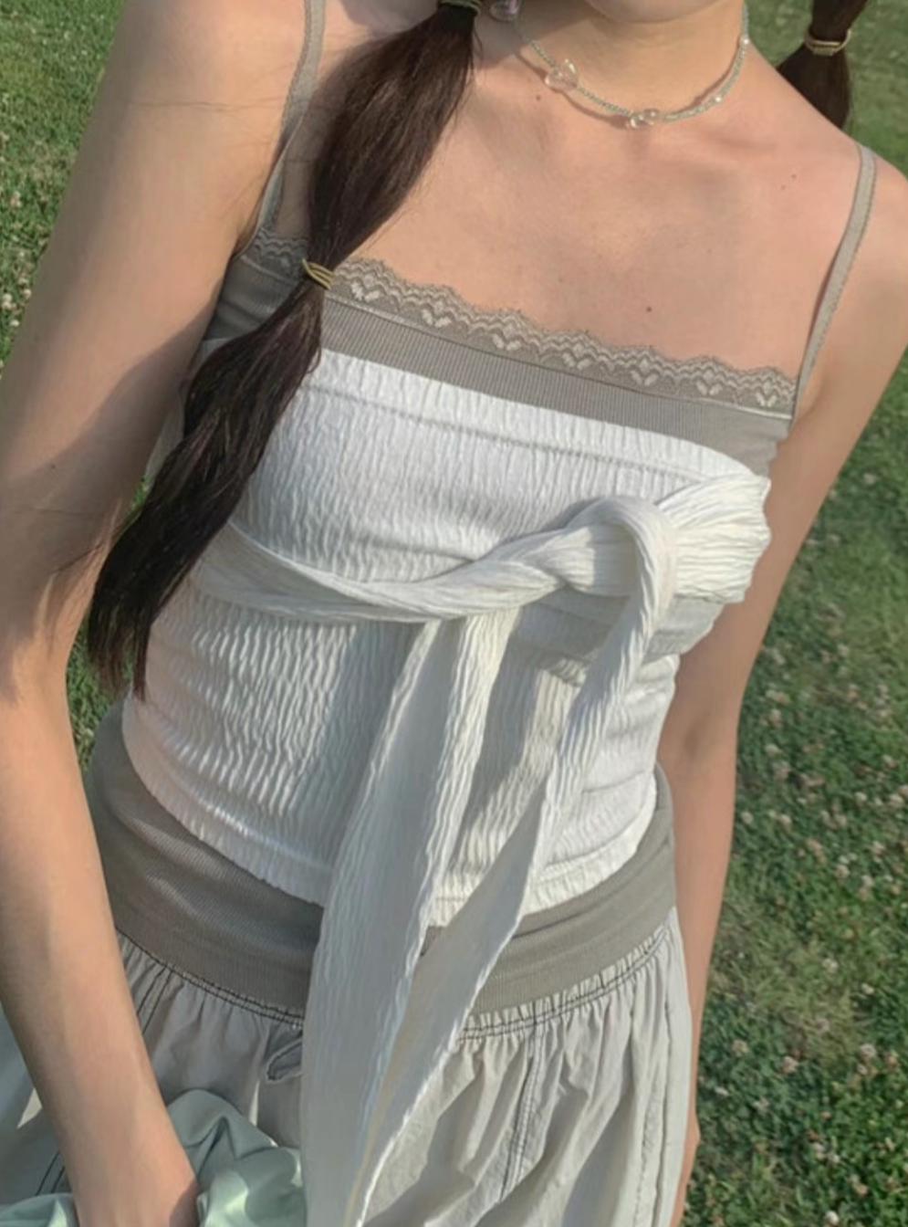 Pleats ribbon tube top
